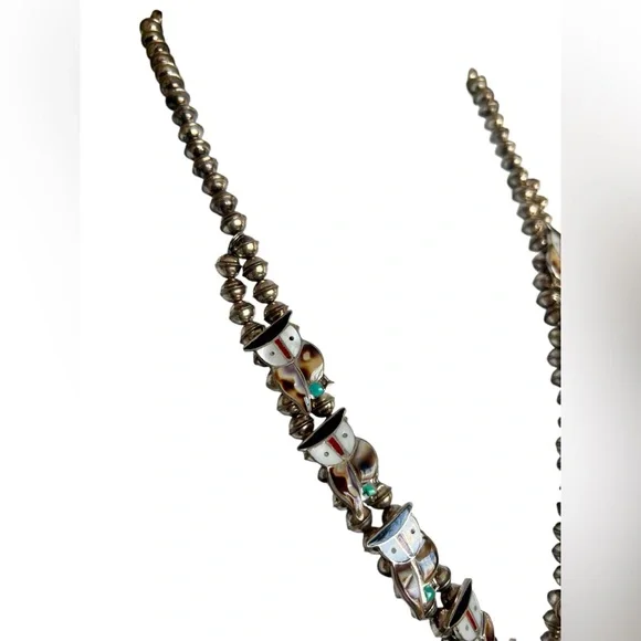 Sterling Silver Zuni Inlay Owl Squash Blossom Necklace Signed PITKIN PW NATEWA